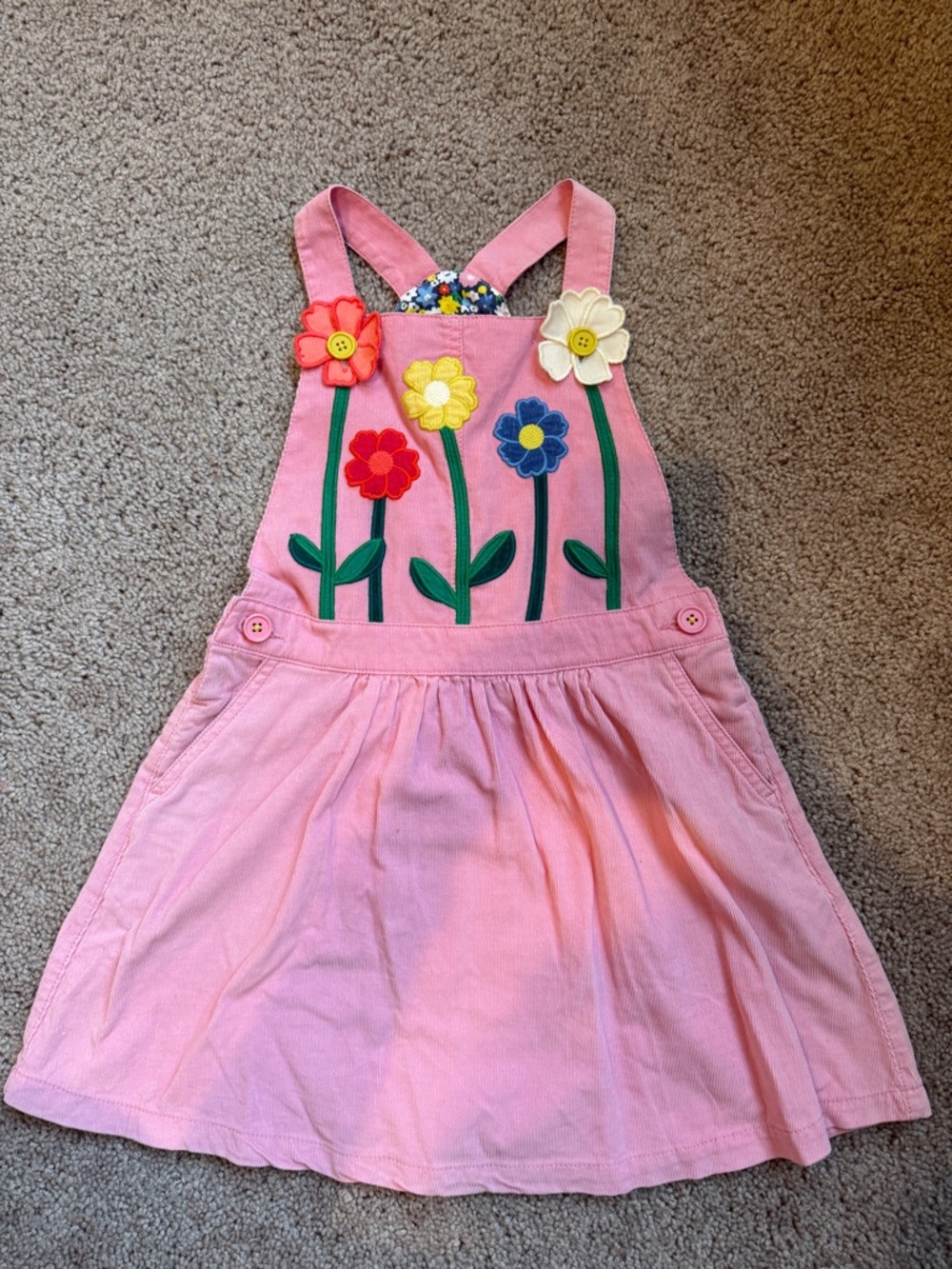 Mini Boden Floral corduroy jumper with Pink Straps